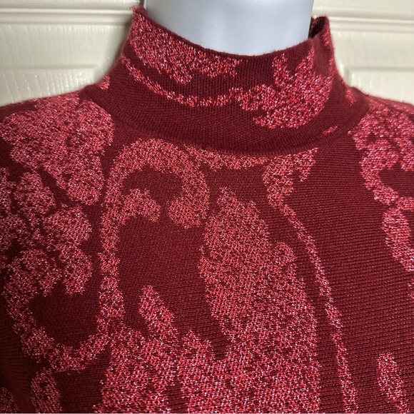 Sioni Womens Small Sweater Mock Red Metallic Sparkle Pullover Festive Holiday - Picture 7 of 9